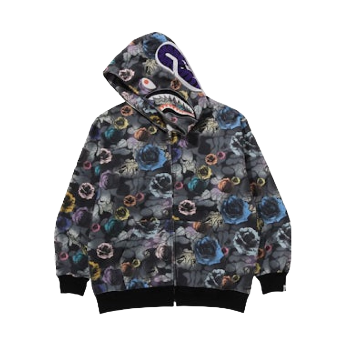 베이프 플로랄 카모 샤크 릴렉스드 핏 풀 집 후드 블랙(BAPE Floral Camo Shark Relaxed Fit Full Zip Hoodie Black) - 2