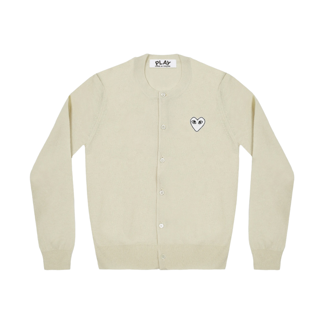 (W) 플레이 꼼데가르송 화이트 하트 니트 가디건 내츄럴((W) Play Comme des Garcons White Heart Knit Cardigan Natural)
