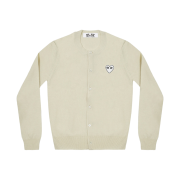 (W) Play Comme des Garcons White Heart Knit Cardigan Natural