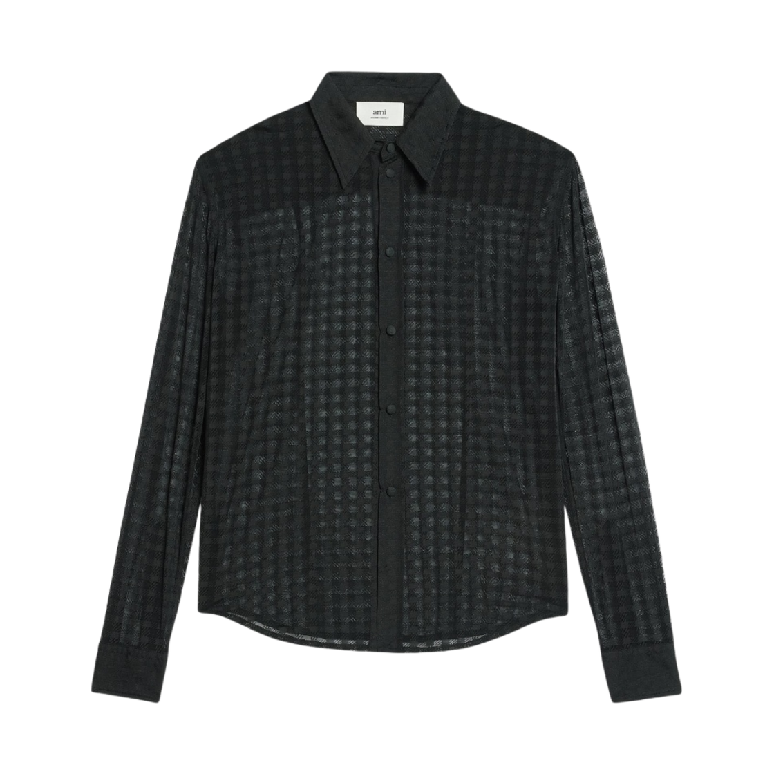 (W) 아미 깅엄 패턴 레이스 셔츠 블랙((W) AMI Gingham Pattern Lace Shirt Black) - 1