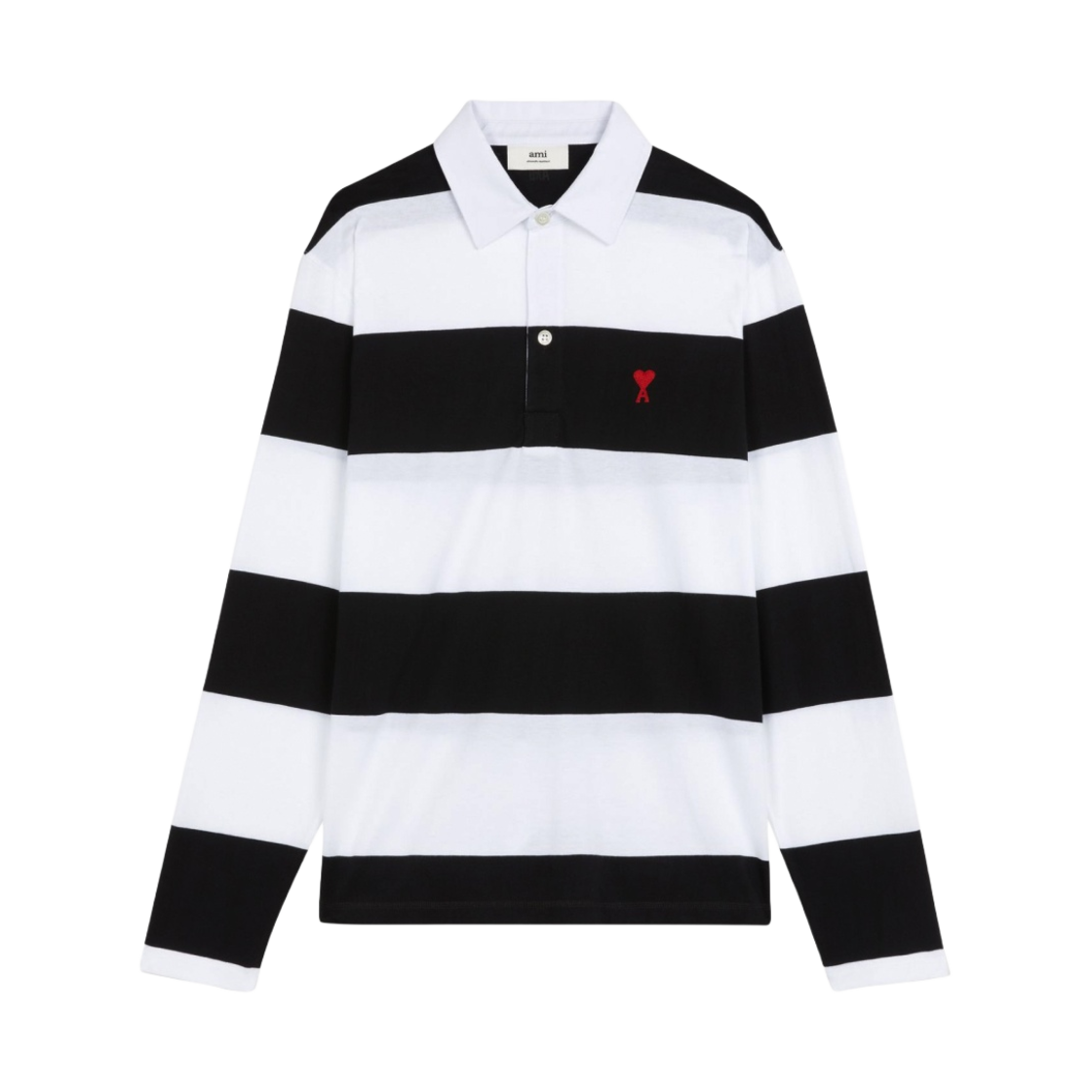 아미 스몰 하트 로고 스트라이프 폴로 셔츠 블랙 화이트