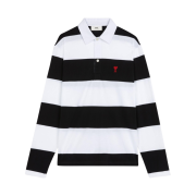 Ami De Coeur Striped Polo Shirt Black White