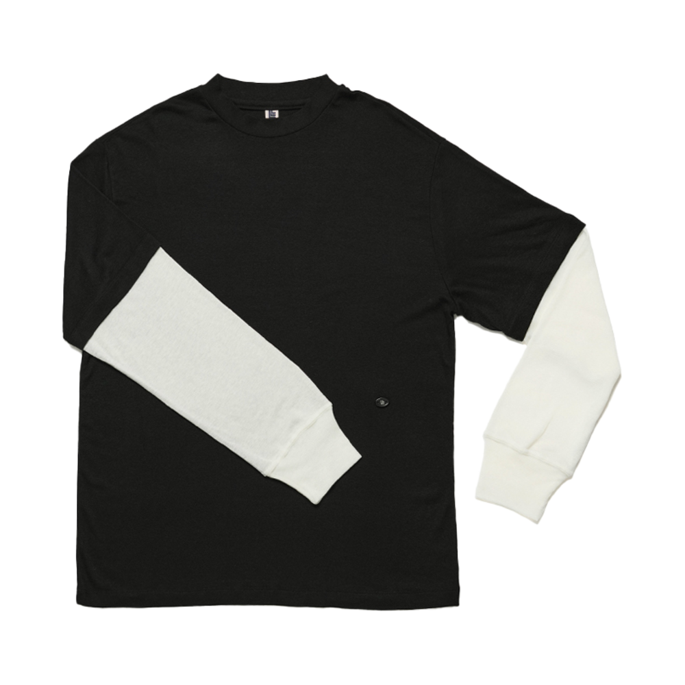 LLL90C-LTS-BK009F LLL Design Studio Wool Tencel Layered Long-Sleeve Tee Black