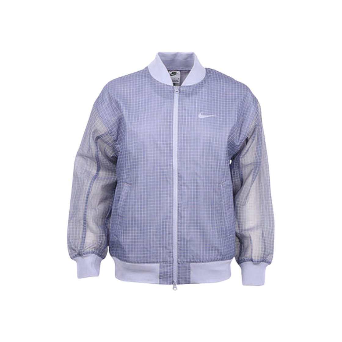 (W) 나이키 NSW 에센셜 우븐 바시티 봄버 자켓 인디고 헤이즈 - 아시아((W) Nike NSW Essentials Woven Varsity Bomber Jacket Indigo Haze - Asia)