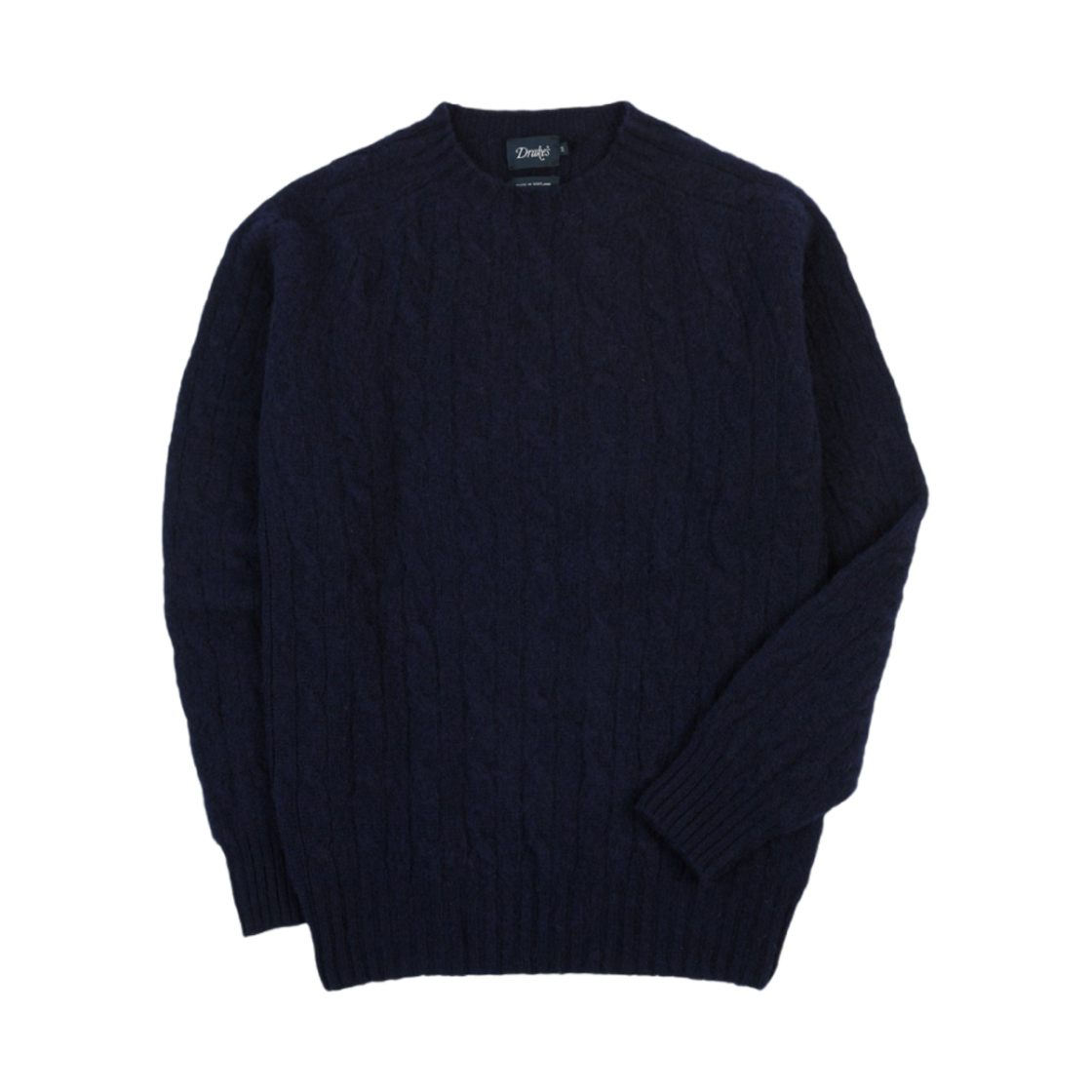 DR2A3A-22553-05-250 Drake's Brushed Shetland Cable Knit Crew Neck Jumper Navy