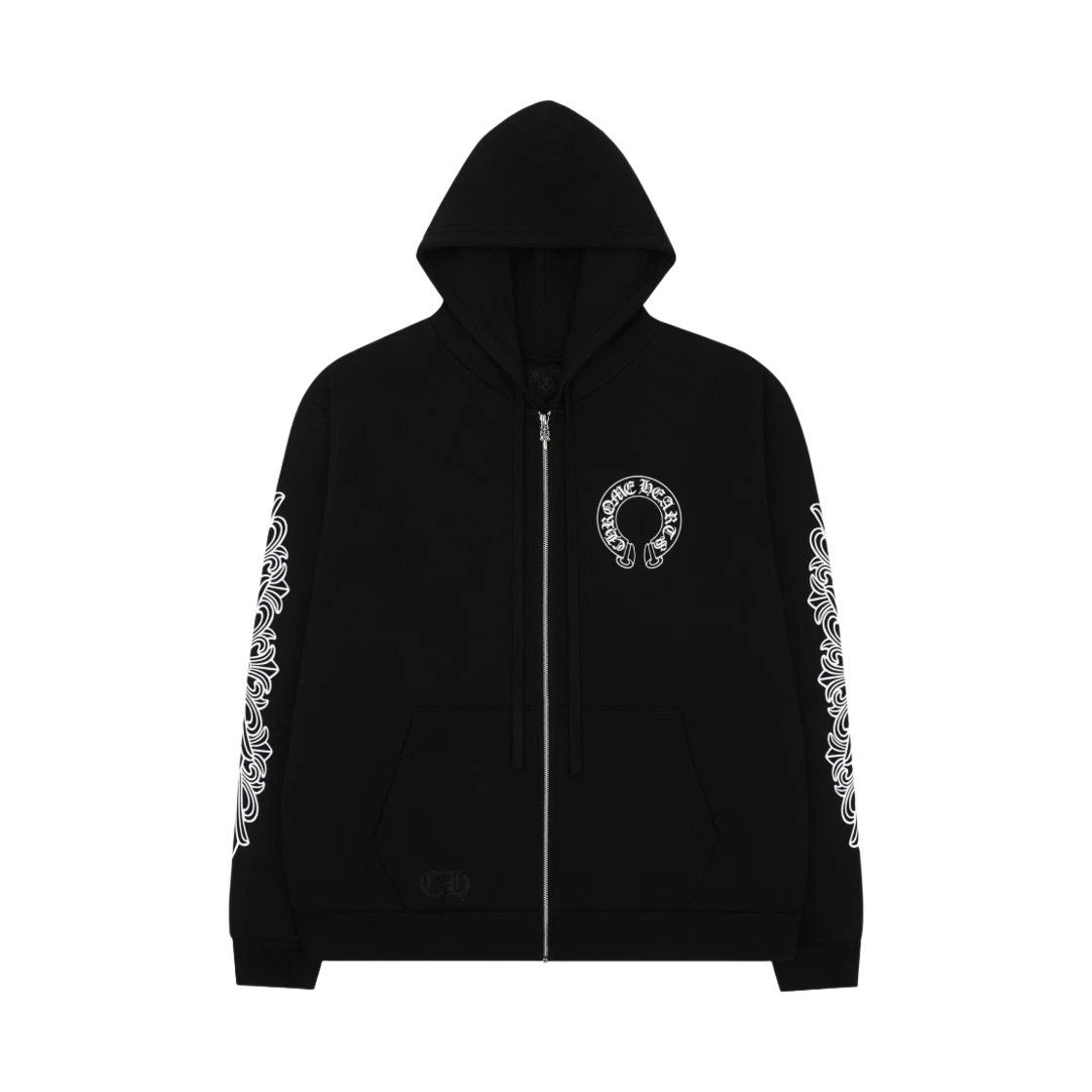 Chrome Hearts Chrome Hearts Horseshoe Floral Fleece Zip-Up Hoodie Black · S