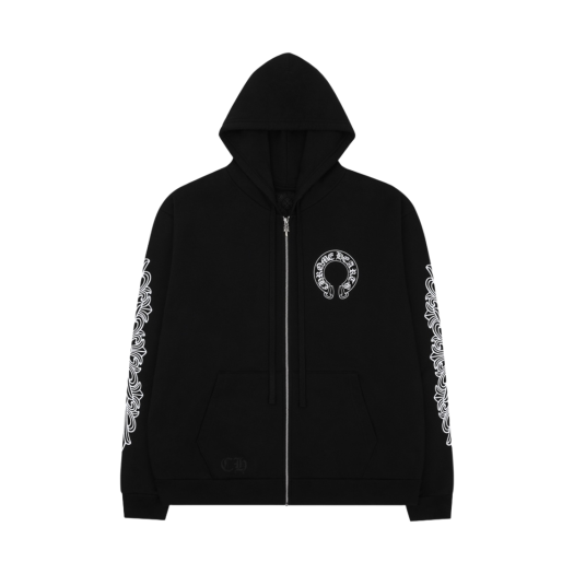 - Chrome Hearts Horseshoe Floral Fleece Zip-Up Hoodie Black