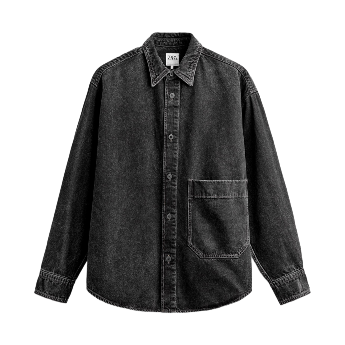 자라 릴렉스드 핏 데님 셔츠 블랙 | Zara | KREAM