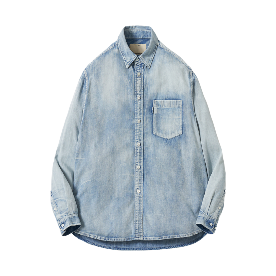 포터리 버튼 다운 셔츠 코튼 하이 덴시티 트윌 데님 클로스 워셔 피니쉬 라이트 블루(Pottery Button Down Shirt Cotton High Density Twill Denim Cloth Washer Finish Light Blue)