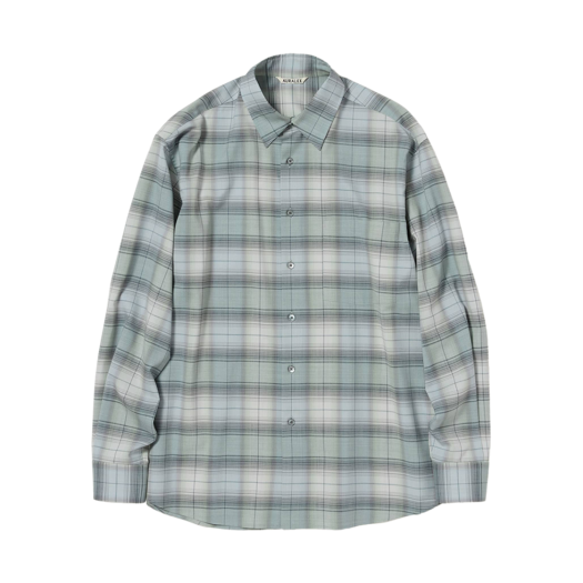A25SS01LC Auralee Super Light Wool Check Shirt Blue Green