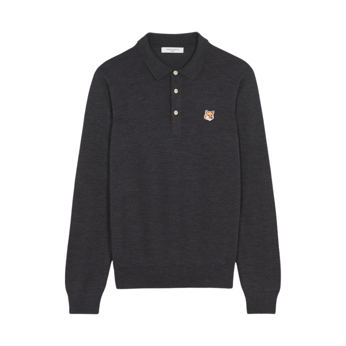 메종 키츠네 폭스 헤드 패치 폴로 점퍼 앤트러사이트 멜란지(Maison Kitsune Fox Head Patch Polo Jumper Anthracite Melange)