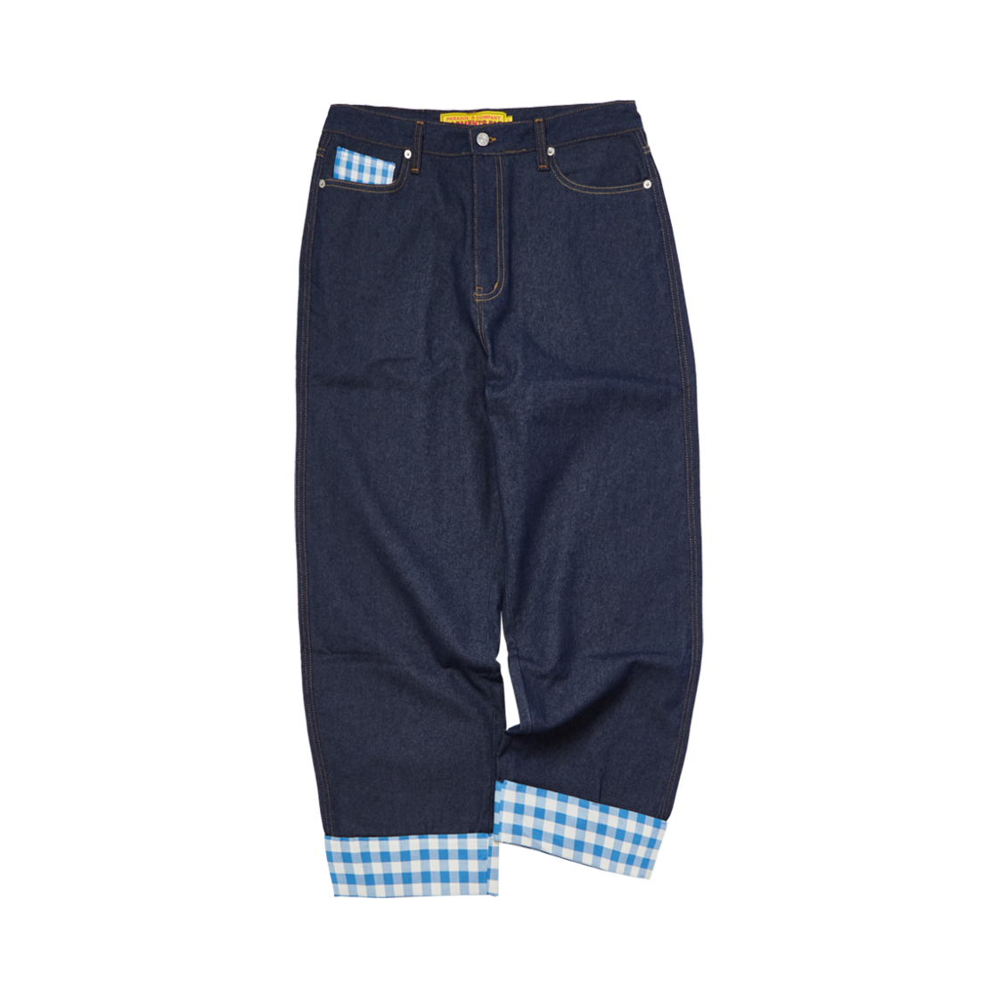 25SUGFPT03BL Garments Fab Check Turn Up Denim Pants Blue