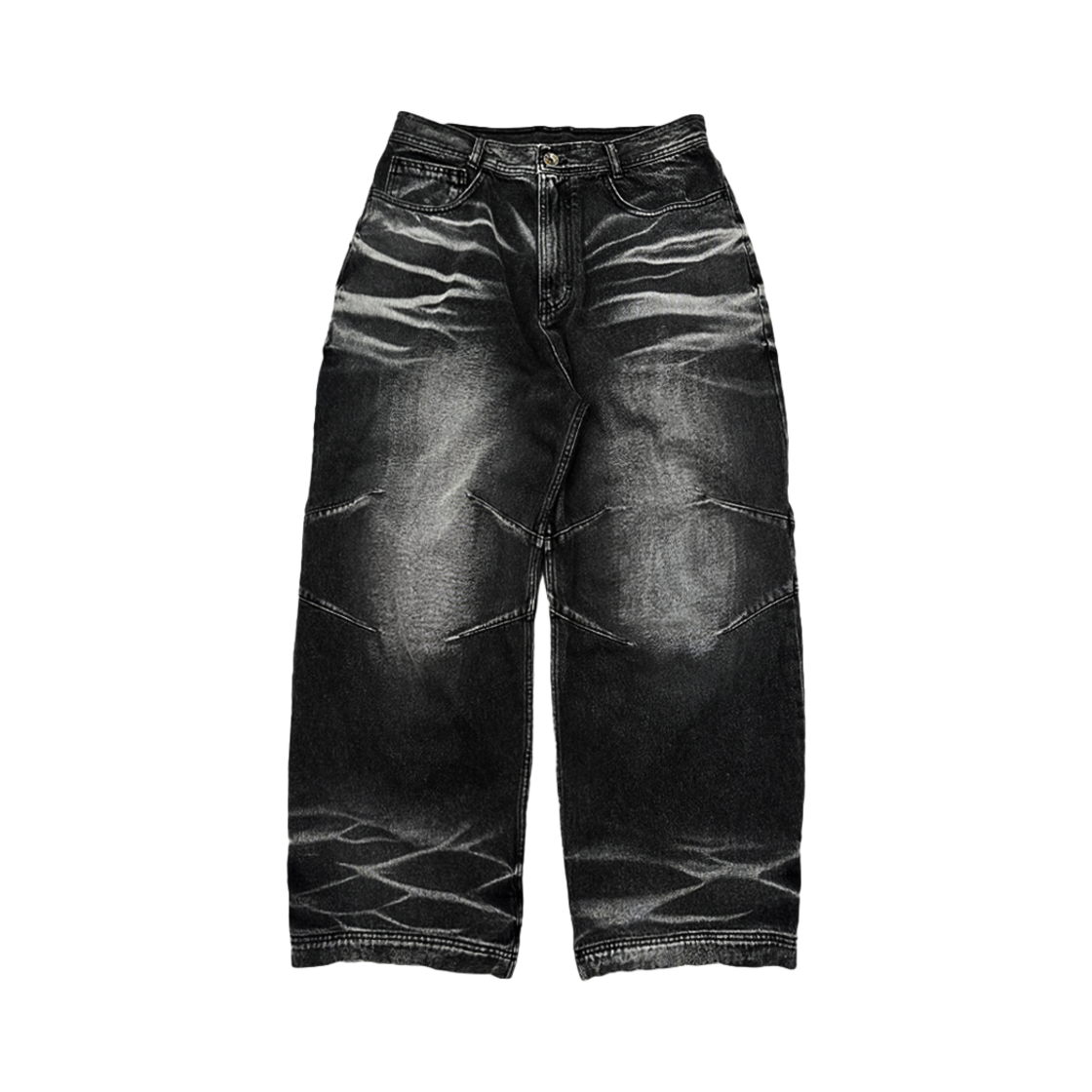 비엘알 엠보스드 웨이브 워싱 와이드 데님 팬츠 블랙(BLR Embossed Wave Washing Wide Denim Pants Black)