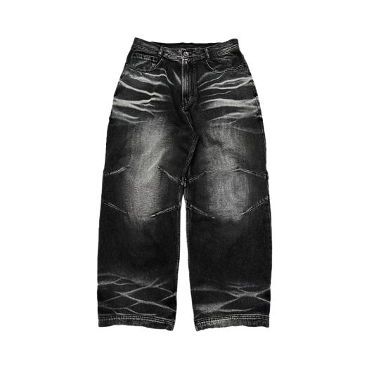 BLR2D06PT03-BK BLR Embossed Wave Washing Wide Denim Pants Black