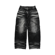 BLR Embossed Wave Washing Wide Denim Pants Black