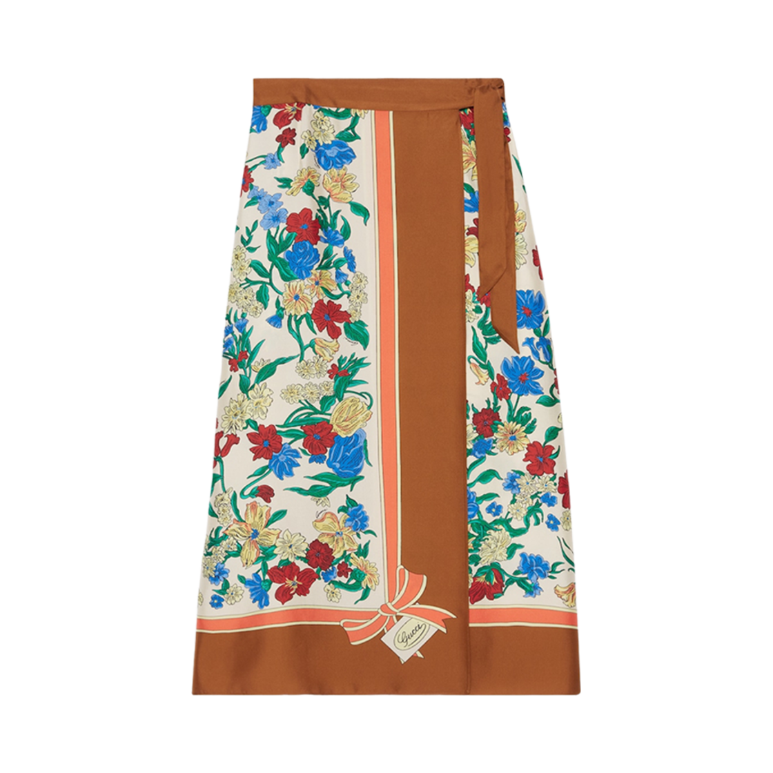 (W) 구찌 플로럴 프린트 실크 랩 스커트 아이보리 라이트 브라운((W) Gucci Floral Print Silk Wrap Skirt Ivory Light Brown) - 1