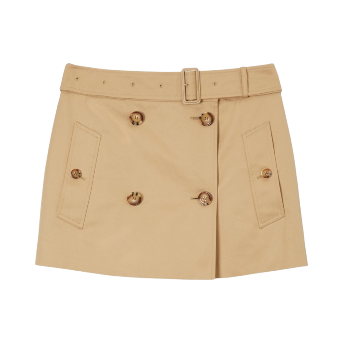 (W) 버버리 코튼 개버딘 미니 트렌치 스커트 소프트 펀((W) Burberry Cotton Gabardine Mini Trench Skirt Soft Fawn) - 1