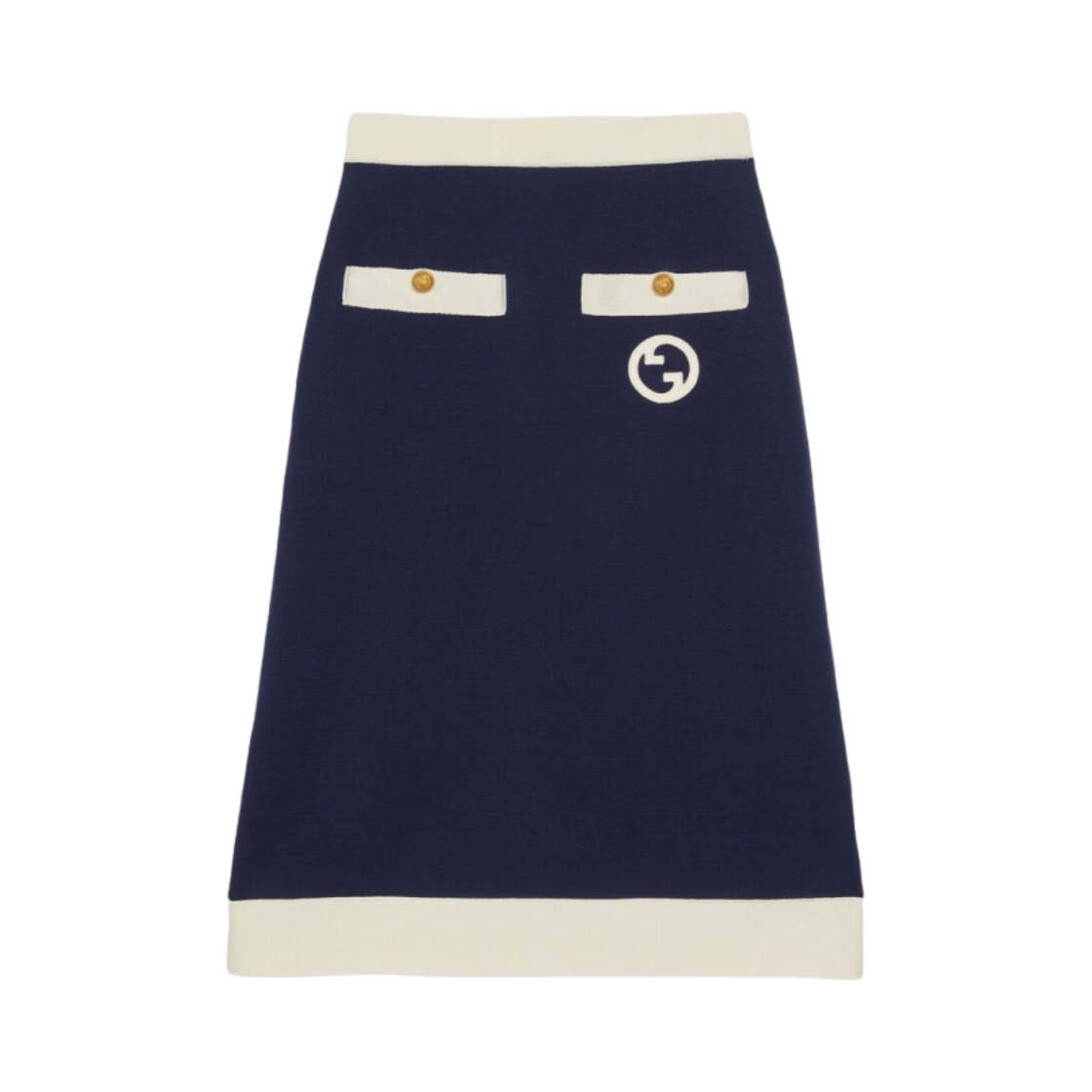 (W) 구찌 코튼 실크 블렌드 스커트 다크 블루((W) Gucci Cotton and Silk Blend Skirt Dark Blue) - 1