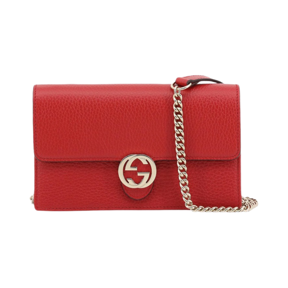 615523-CAO0G-6420 Gucci GG Interlocking Chain Strap Wallet Red
