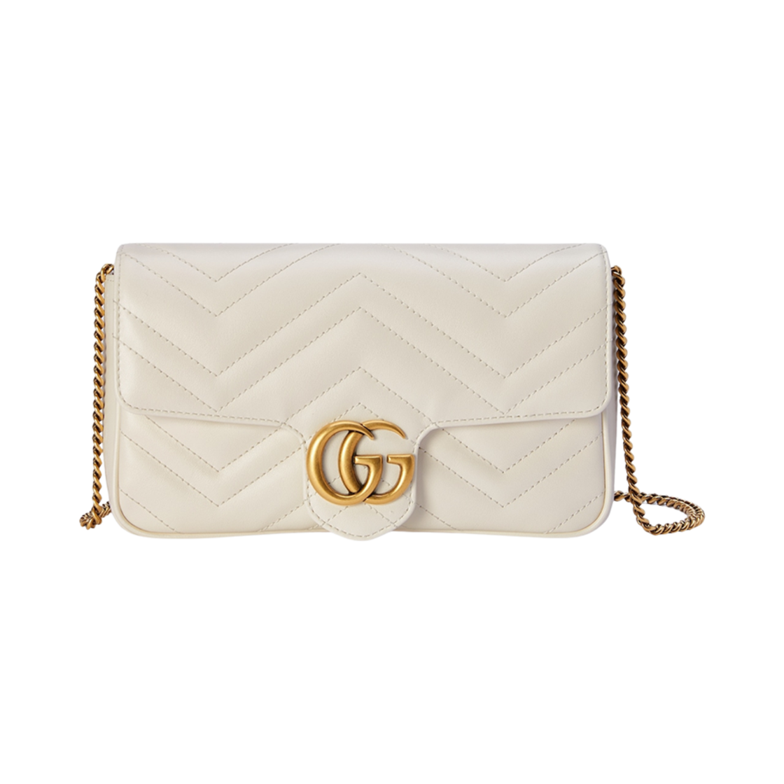751526-AACCE-9053 Gucci GG Marmont Mini Card Case Chain Wallet White Leather