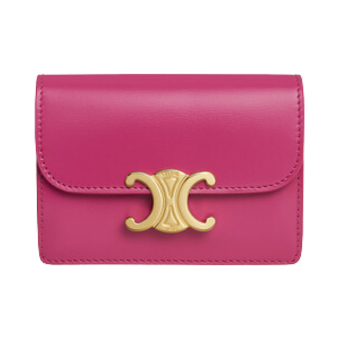 10I583DPV-25FH Celine Card Holder with Flap Triomphe in Shiny Calfskin Fuchsia