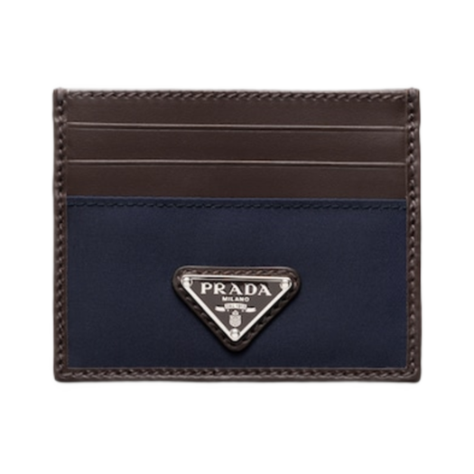 2MC025-384-F0C1B Prada Re-Nylon and Leather Card Holder Blue Coffee