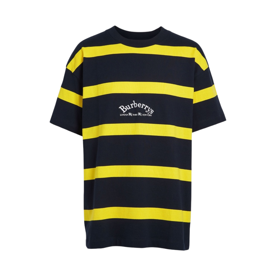 버버리 자수 아카이브 로고 스트라이프 코튼 티셔츠 네이비(Burberry Embroidered Archive Logo Striped Cotton T-Shirt Navy) - 1