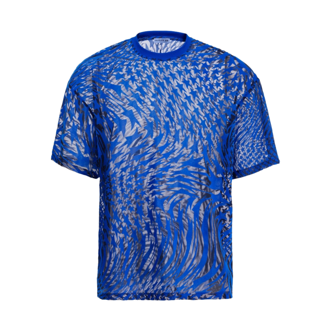 에이치앤엠 x 뮈글러 스와일링 스타 메쉬 티셔츠 클라인 블루(H&M x Mugler Swirling Star Mesh T-Shirt Klein Blue)
