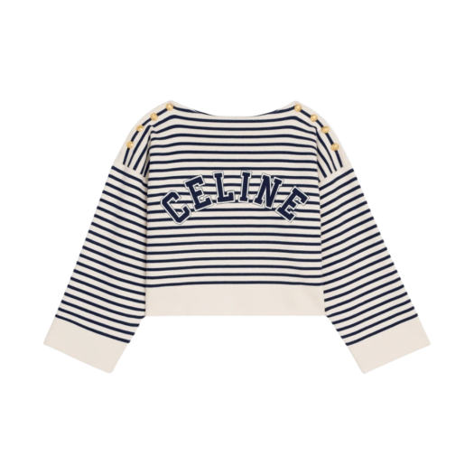 (W) Celine Embroidered Mariniere in Cotton Knit Cream Navy