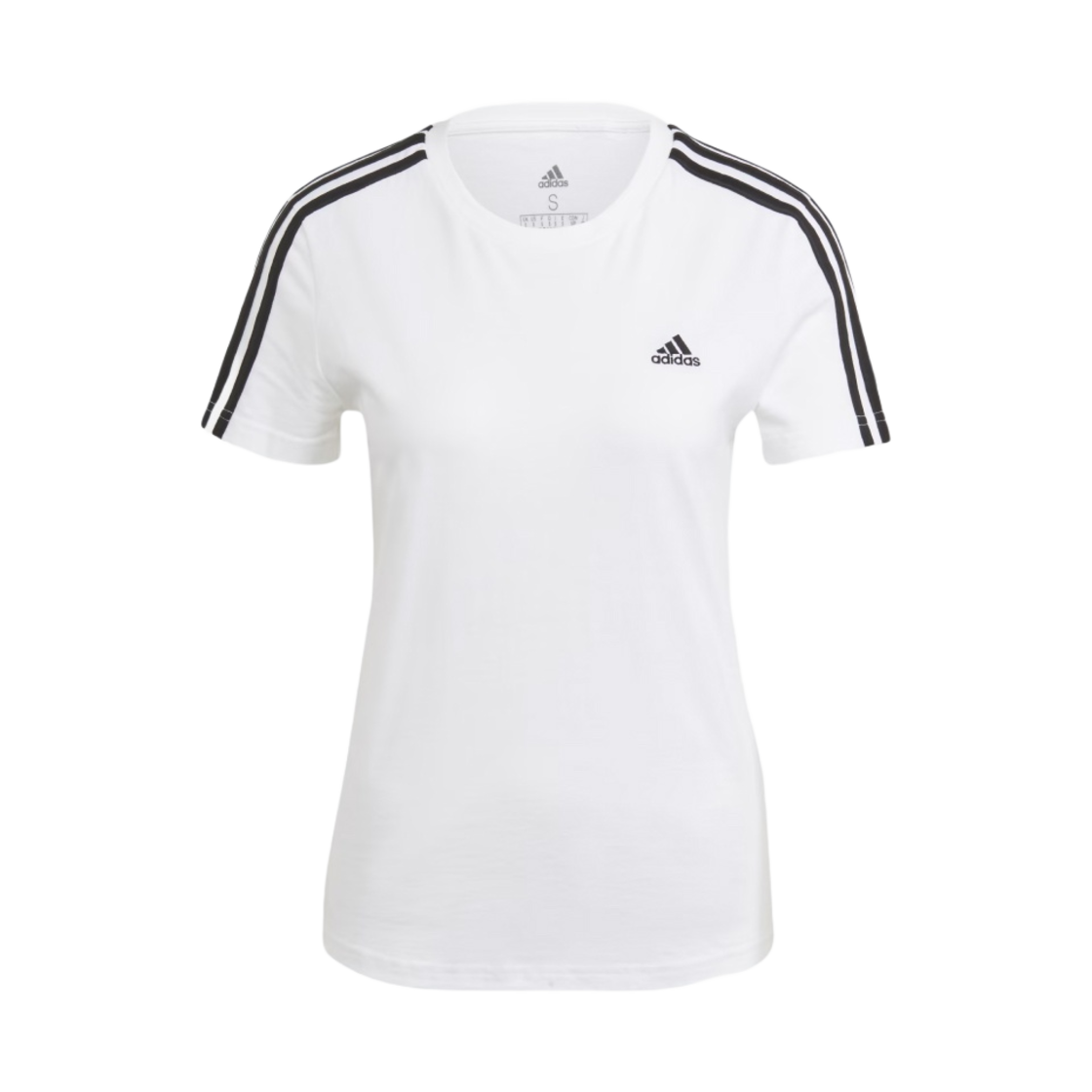(W) 아디다스 에센셜 슬림 삼선 티셔츠 화이트 블랙 - KR 사이즈
