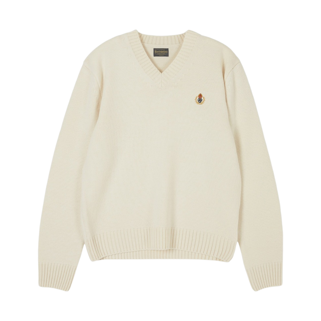 - Heritage Floss Crest 7G Wool V-Neck Ivory