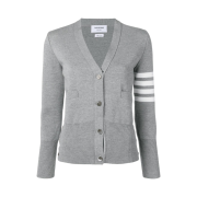 (W) Thom Browne Fine Merino Wool Milano Stitch 4-Bar Classic V-Neck Cardigan Light Grey
