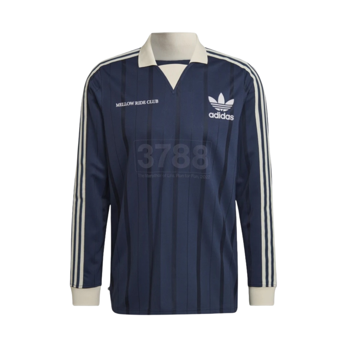 아디다스 오리지널스 그래픽 MRC 롱슬리브 저지 크루 네이비 - KR 사이즈(Adidas Originals Grapic MRC Long Sleeve Jersey Crew Navy - KR Sizing)