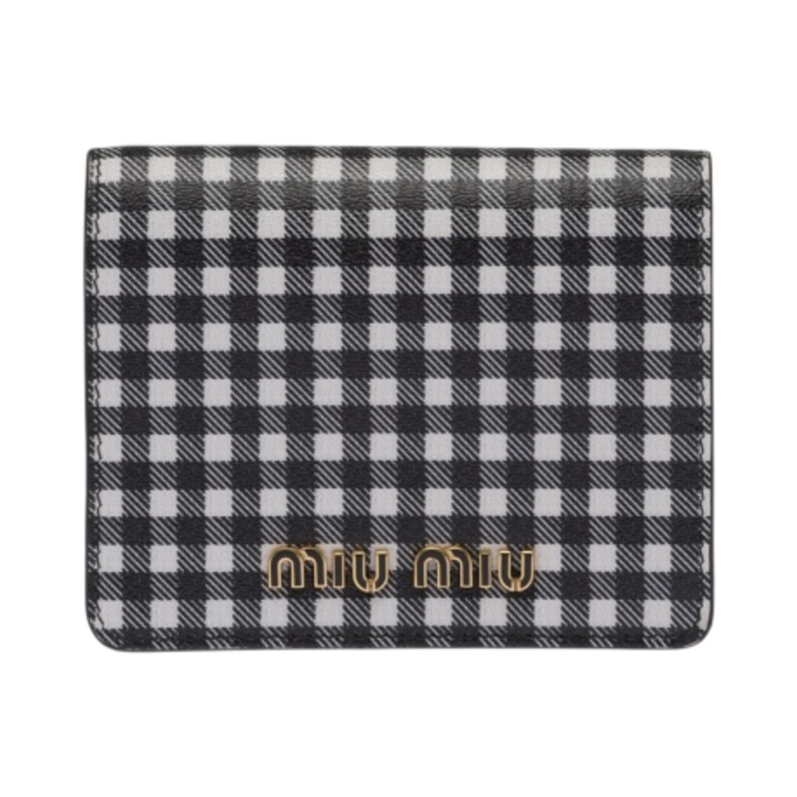미우 미우 스몰 프린트 마드라스 가죽 지갑 블랙 화이트(Miu Miu Small Printed Madras Leather Wallet Black White) - 1