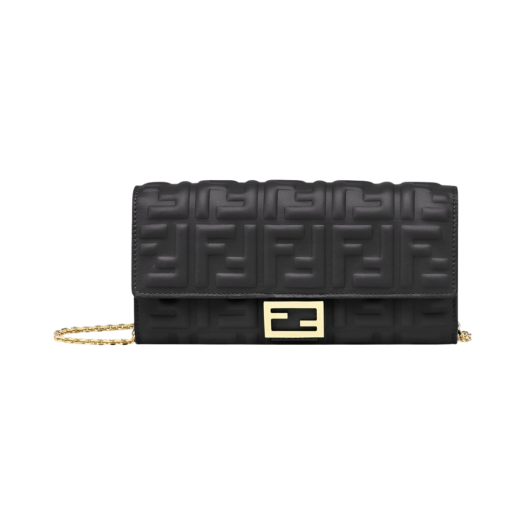 8M0365AAJDF0KUR Fendi Nappa Leather Baguette Continental Wallet With Chain Black