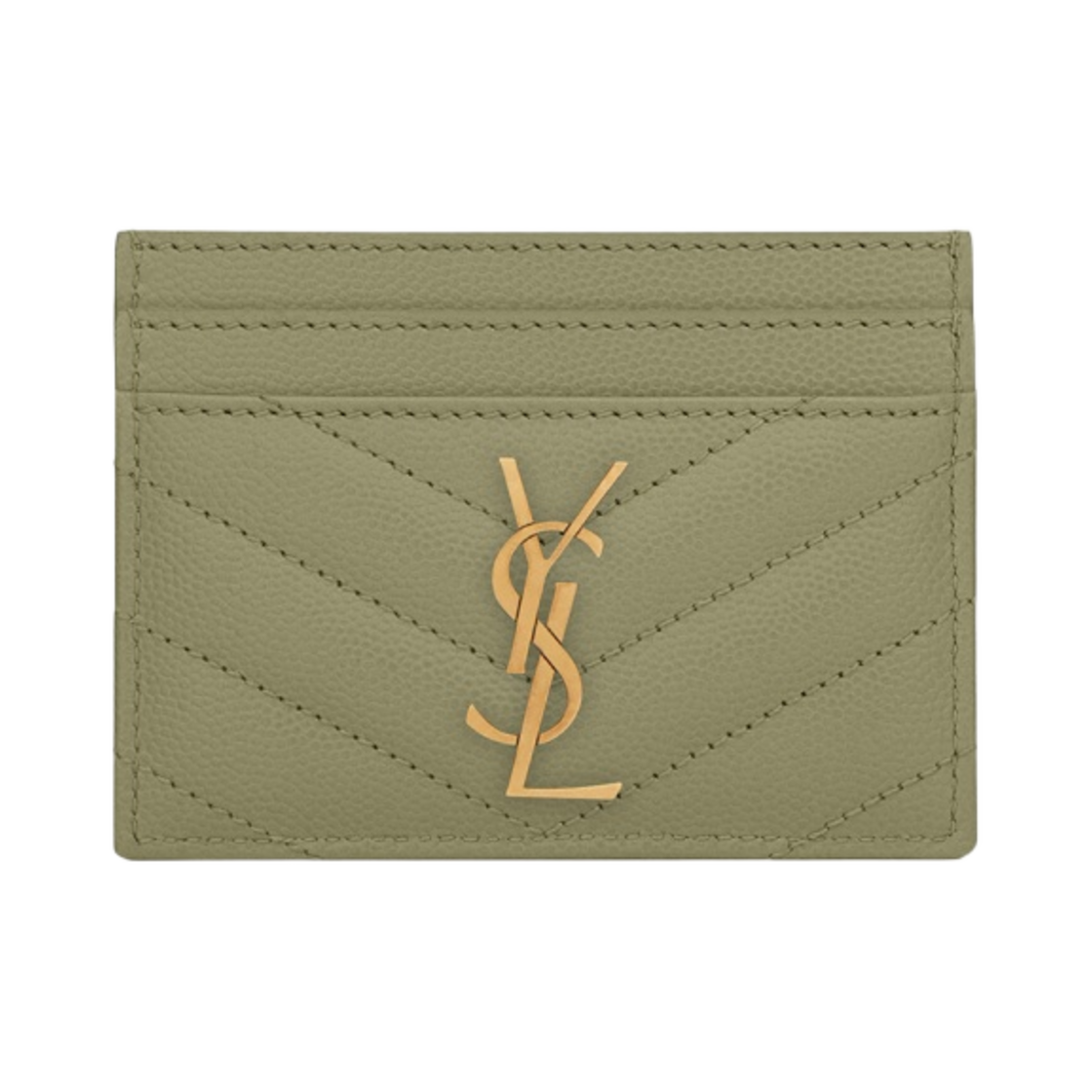 생로랑 그랑 드 뿌드르 엠보스드 레더 카산드라 마틀라세 카드 케이스 라이트 세이지(Saint Laurent Cassandre Matelasse Card Case in Grain de Poudre Embossed Leather Light Sage) - 1
