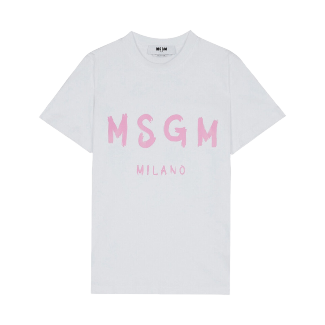 (W) 엠에스지엠 브러쉬드 로고 코튼 크루넥 티셔츠 화이트((W) MSGM Cotton Crewneck T-Shirt with Brushed Logo White) - 1