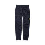 (Kids) Stone Island 31112 Stretch Cotton Wool Satin Garment Dyed Cargo Pants Navy Blue - 23SS