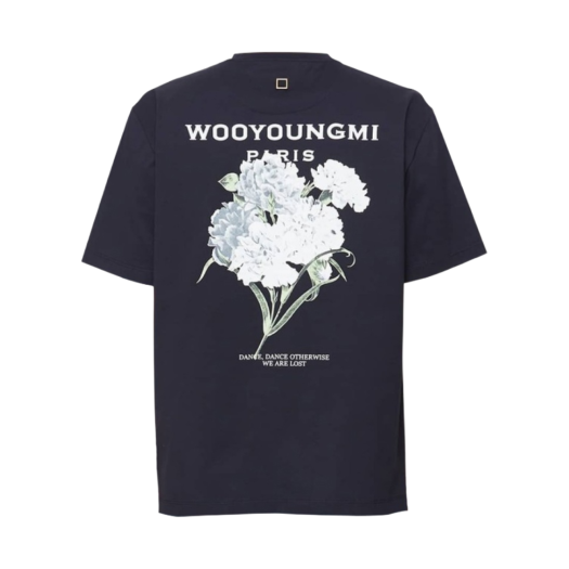 Wooyoungmi Flower Print Back Logo T-Shirt Navy - 21SS