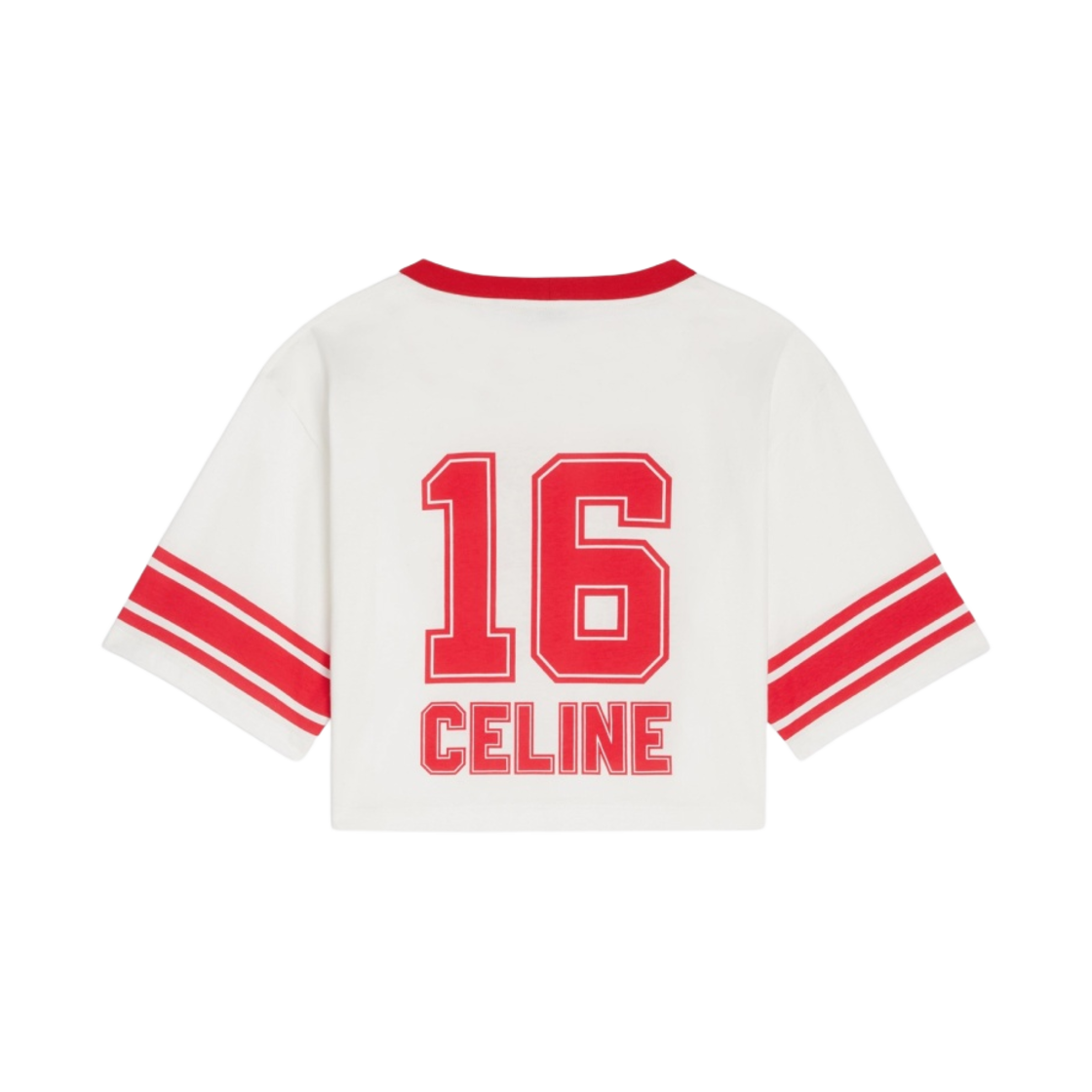 (W) 셀린느 코튼 저지 16 크롭 티셔츠 오프 화이트 레드 인텐스((W) Celine 16 Cropped T-Shirt in Cotton Jersey Off White Red Intense) - 2