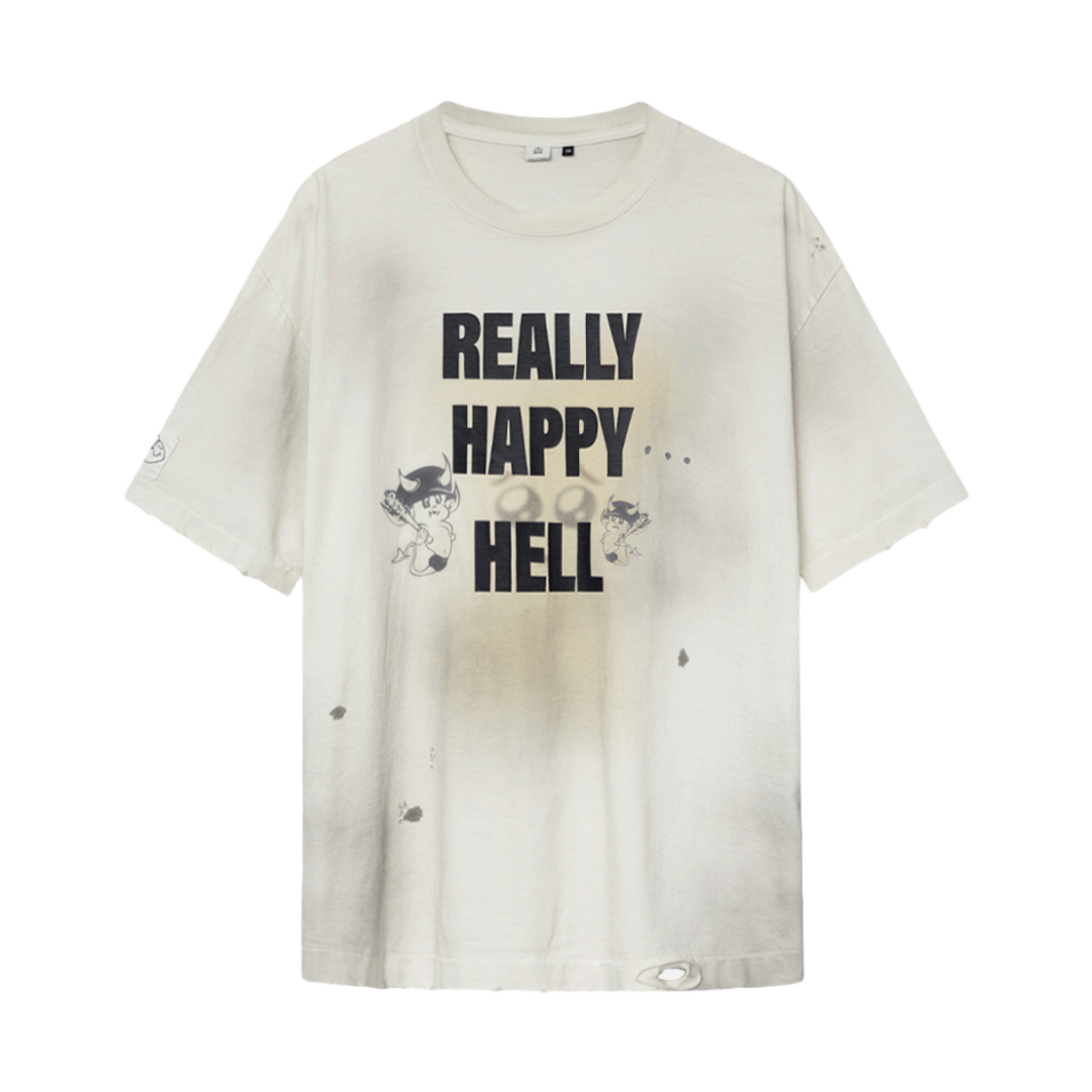 PL4LTS0902ED Polyteru 1/2 Graphic T Shirt Typo 2 (Happy Hell) Hard Wash Ver. Dirty White - 대표 이미지 #1