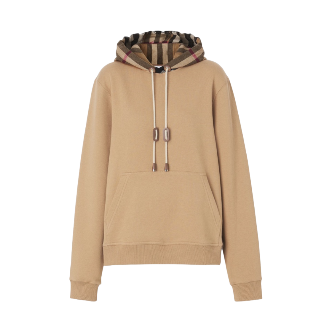(W) 버버리 체크 후드 코튼 오버사이즈 후드 카멜((W) Burberry Check Hood Cotton Oversized Hoodie Camel) - 1
