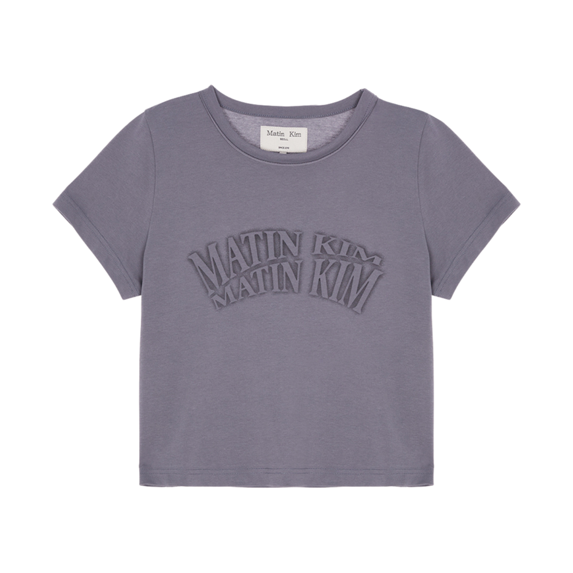 MK2334TS025M0MB (W) Matin Kim Matin Crescendo Logo Crop Top Smoke Blue
