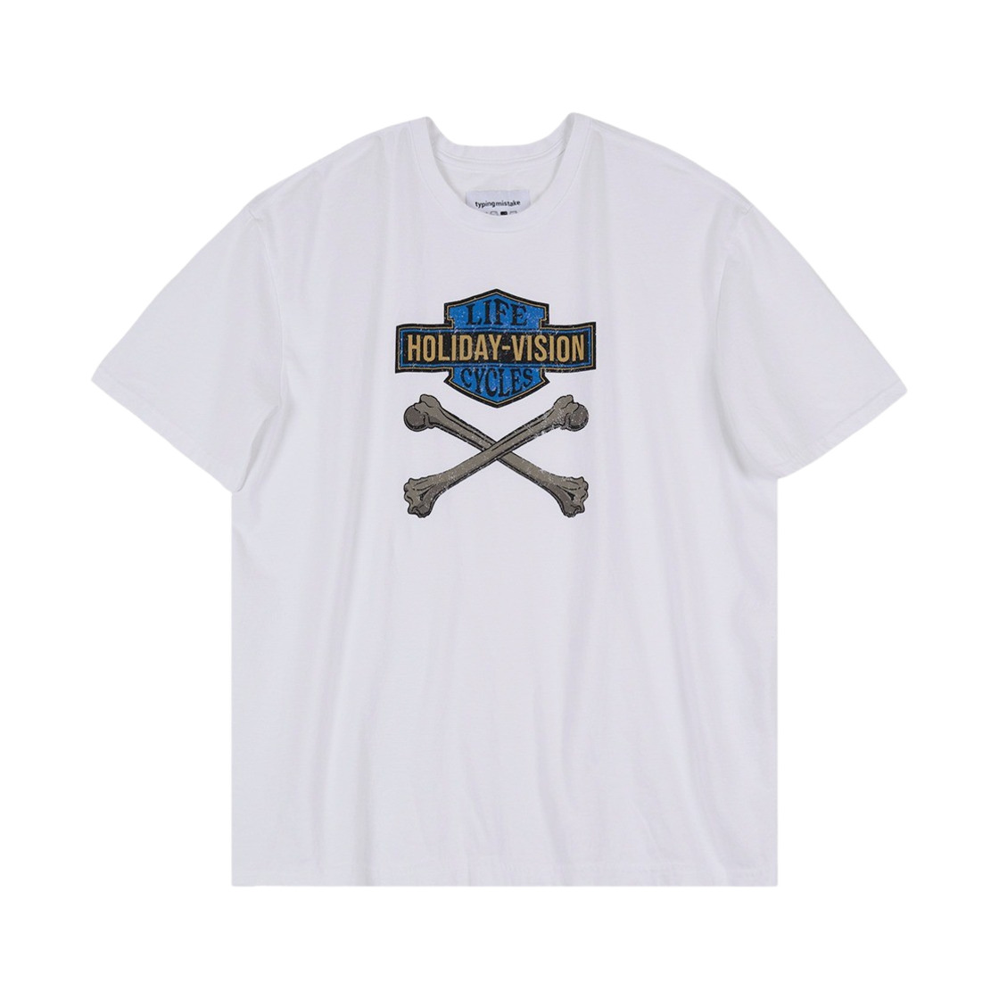 타이핑 미스테이크 홀리데이 비전 패러디 그래픽 티셔츠 V.4 화이트(Typing Mistake Holiday-Vision Parody Graphic T-Shirt V.4 White)