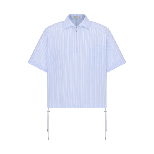 Dior Short-Sleeved Pullover Shirt Blue Striped Poplin