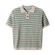 Series Crochet Stripe Half Sleeve Polo Sweater Mint