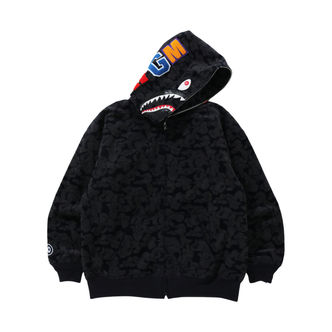 (W) 베이프 솔리드 카모 코듀로이 샤크 풀 집 후드 자켓 네이비 블루