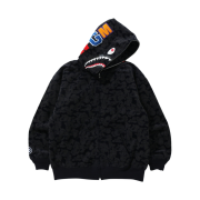 (W) BAPE Solid Camo Corduroy Shark Full Zip Hooded Jacket Navy Blue