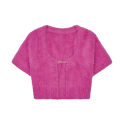 (W) Jacquemus La Maille Neve Fluffy Charm Logo Cardigan Pink