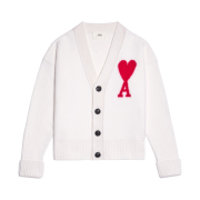 AMI de Coeur Oversize Intarsia Cardigan Off White Red